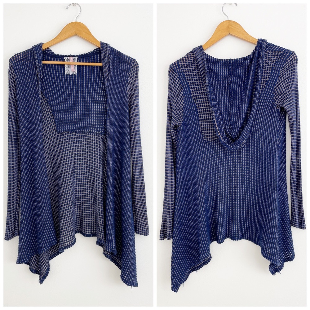 Anthropologie Mauve Blue Knit Hoodie Open Duster Cardigan Size Medium